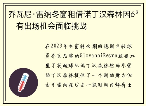 乔瓦尼·雷纳冬窗租借诺丁汉森林因鲜有出场机会面临挑战